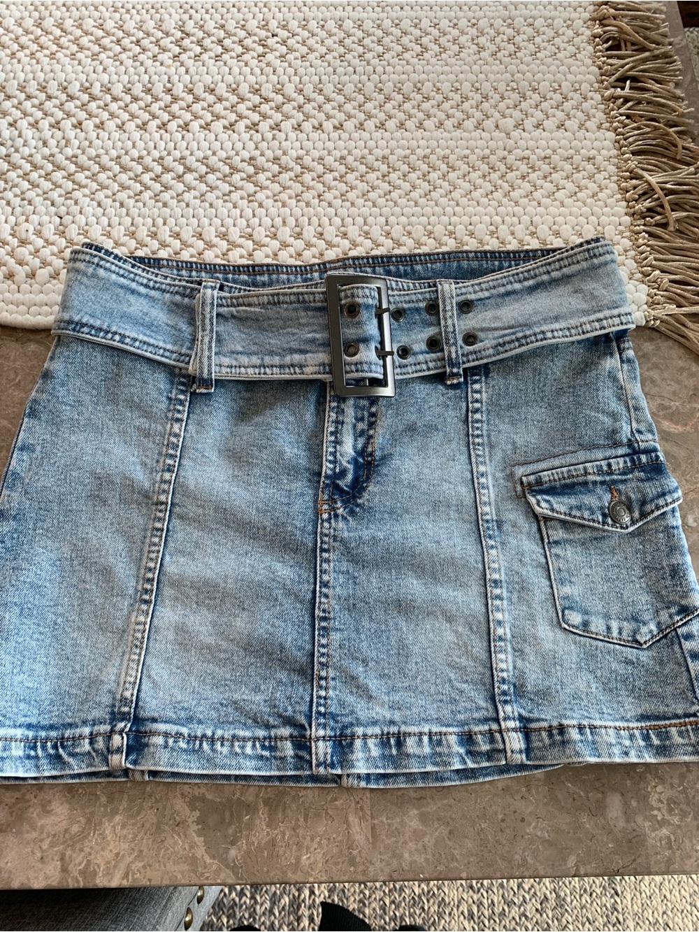 Wild Fable Y2K low rider Light Blue Denim Mini Skirt with Buckle Waist 6